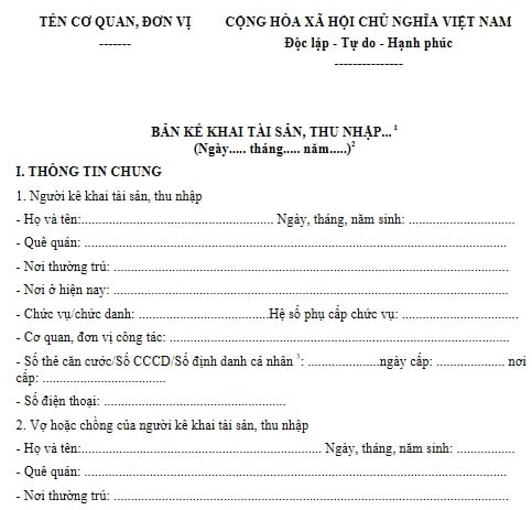 Hướng dẫn cách ghi mẫu kê khai tài sản thu nhập lần đầu từ 1/7/2026 ...
