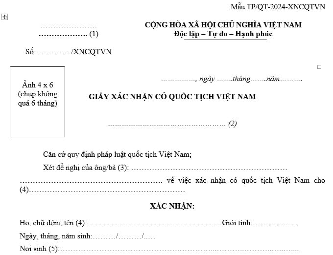 Mẫu giấy xác nhận có quốc tịch Việt Nam
