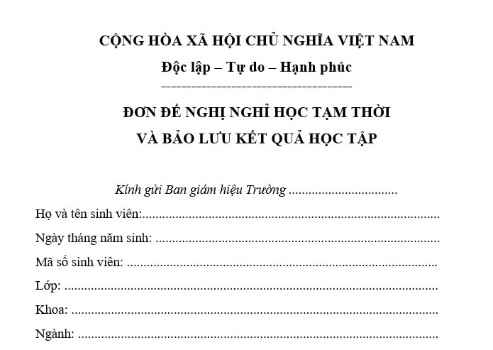 Mẫu đơn xin nghỉ học tạm thời và bảo lưu kết quả học tập dành cho sinh viên? Tải về? Sinh viên được nghỉ học tạm thời trong trường hợp nào?