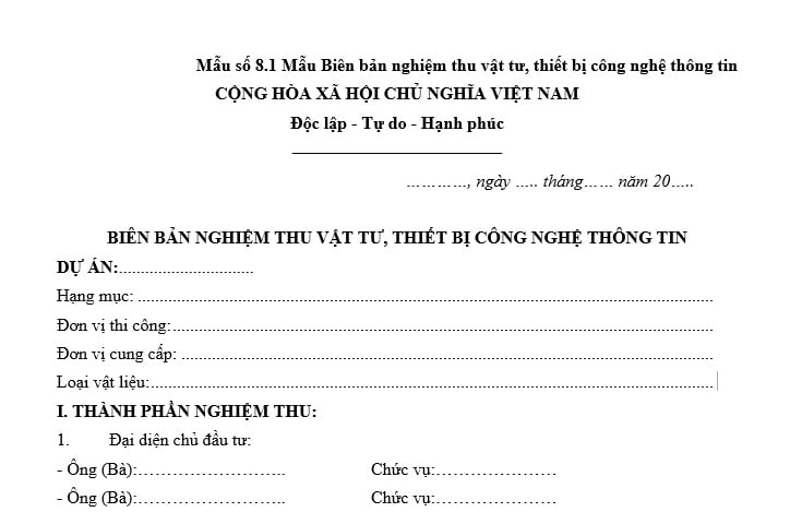 Đầu tư ứng dụng công nghệ thông tin: Mẫu biên bản nghiệm thu vật tư, thiết bị công nghệ thông tin? Tải về?