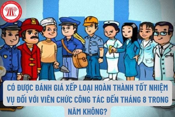 Có được đánh giá xếp loại hoàn thành tốt nhiệm vụ đối với viên chức công tác đến tháng 8 trong năm không?