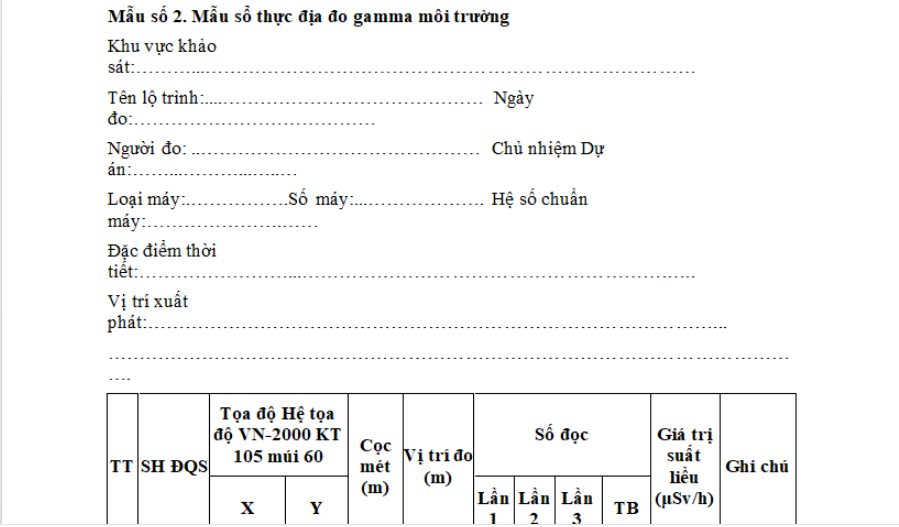 Mẫu sổ thực địa đo gamma môi trường theo Thông tư 30? Tải về ở đâu? Phương pháp đo gamma môi trường?