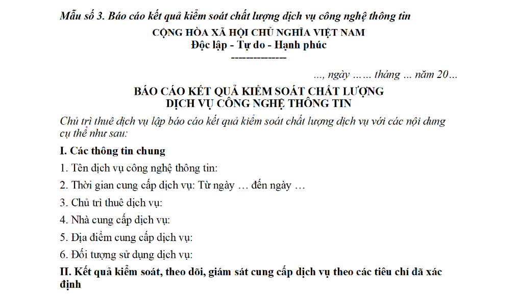 Mẫu Báo cáo kết quả kiểm soát chất lượng dịch vụ công nghệ thông tin theo Thông tư 16? Tải về ở đâu?