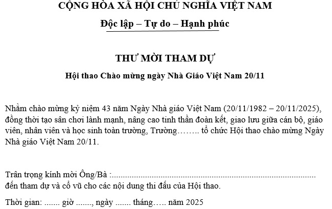 thư mời hội thao