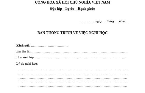 Mẫu tường trình nghỉ học không phép dành cho học sinh: