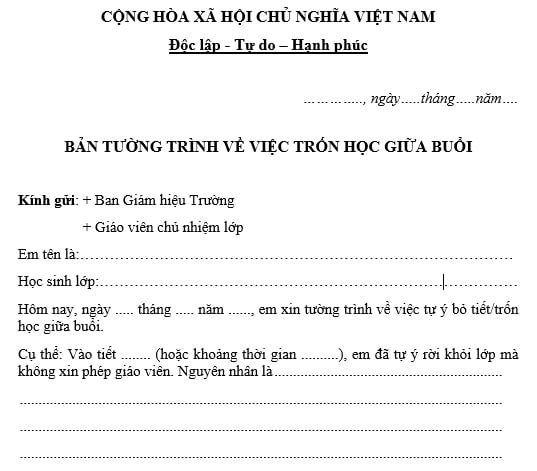 bản tưởng trình trốn học 01