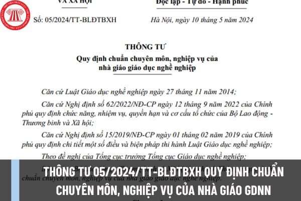 Thông tư 05/2024/TT-BLĐTBXH quy định chuẩn chuyên môn, nghiệp vụ của nhà giáo giáo dục nghề nghiệp ra sao?