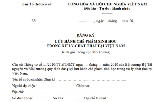 đăng ký lưu hành chế phẩm sinh học