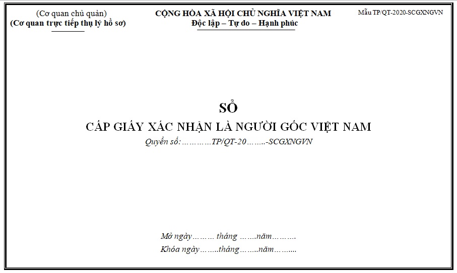 mẫu Sổ cấp Giấy xác nhận là người gốc Việt Nam