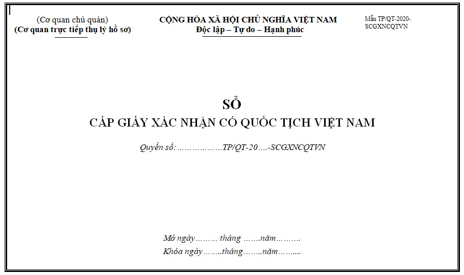 mẫu Sổ cấp Giấy xác nhận có quốc tịch Việt Nam