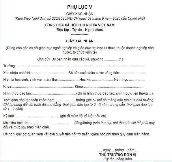 Phụ lục V