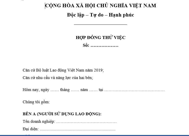 Mẫu hợp đồng thử việc