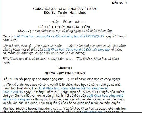 Mẫu Điều lệ