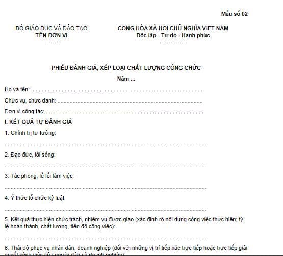 Phiếu tự đánh giá