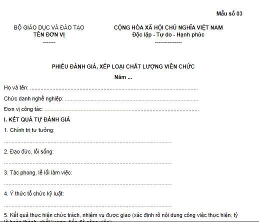 Phiếu đánh giá viên chức