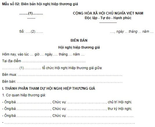 Biên bản hội nghị hiệp thương giá