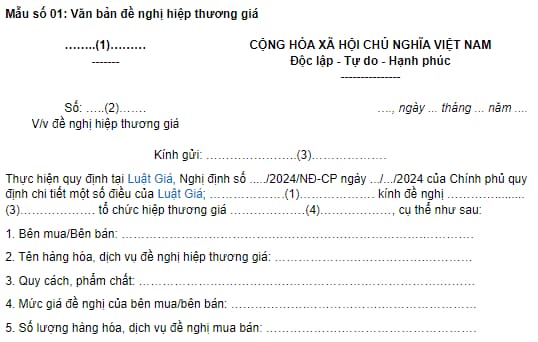 Văn bản đề nghị hiệp thương giá