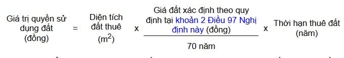 công thức tính giá trị quyền sử dụng đất