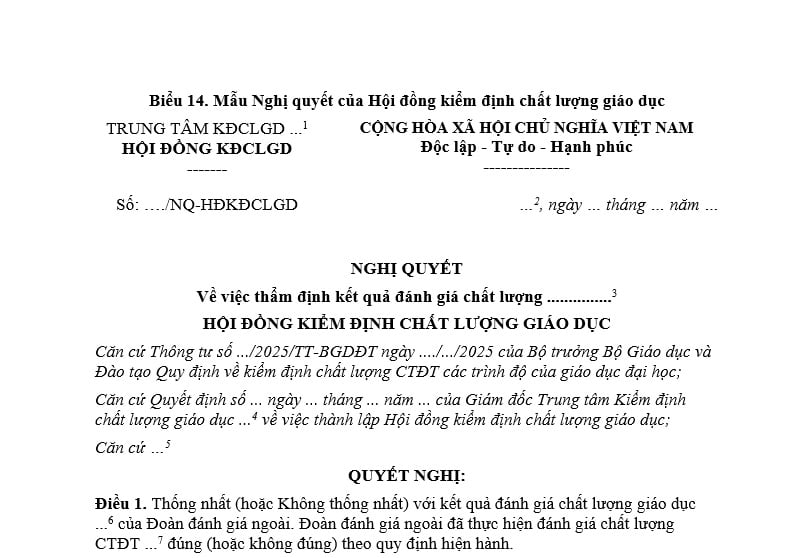 Mẫu Nghị quyết của Hội đồng kiểm định chất lượng giáo dục