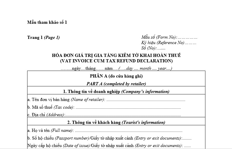 mẫu đơn Hóa đơn giá trị gia tăng kiêm tờ khai hoàn thuế
