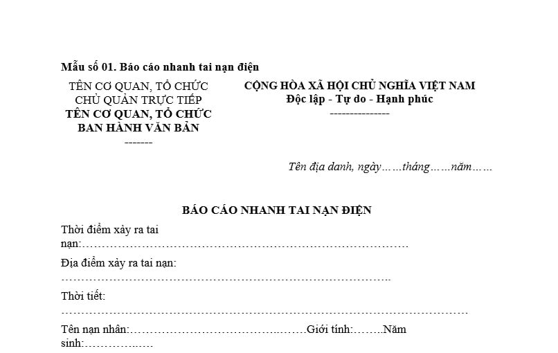 Báo cáo nhanh tai nạn điện