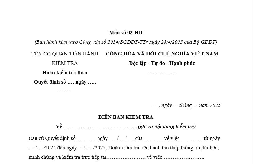 Mẫu biên bản kiểm tra