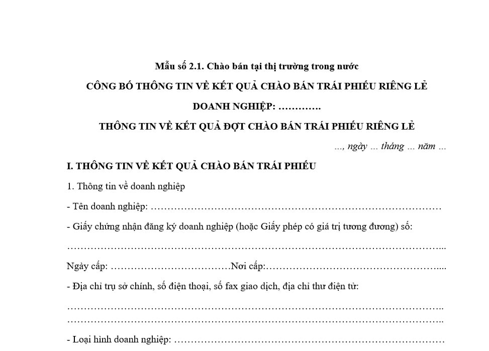 Mẫu công bố thông tin ra thị trường trong nước
