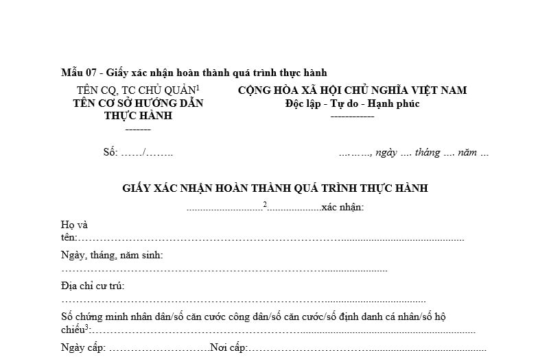 Mẫu Giấy xác nhận hoàn thành quá trình thực hành khám bệnh chữa bệnh? Điều kiện và trách nhiệm của cơ sở hướng dẫn thực hành?