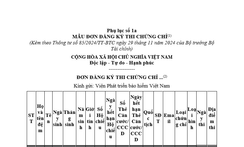 Mẫu Đơn đăng ký thi chứng chỉ bảo hiểm theo Thông tư 85? Tải về Đơn đăng ký thi chứng chỉ bảo hiểm?