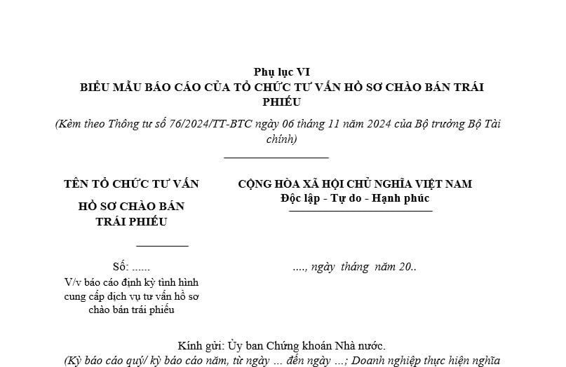 Mẫu Báo cáo của tổ chức tư vấn hồ sơ chào bán trái phiếu