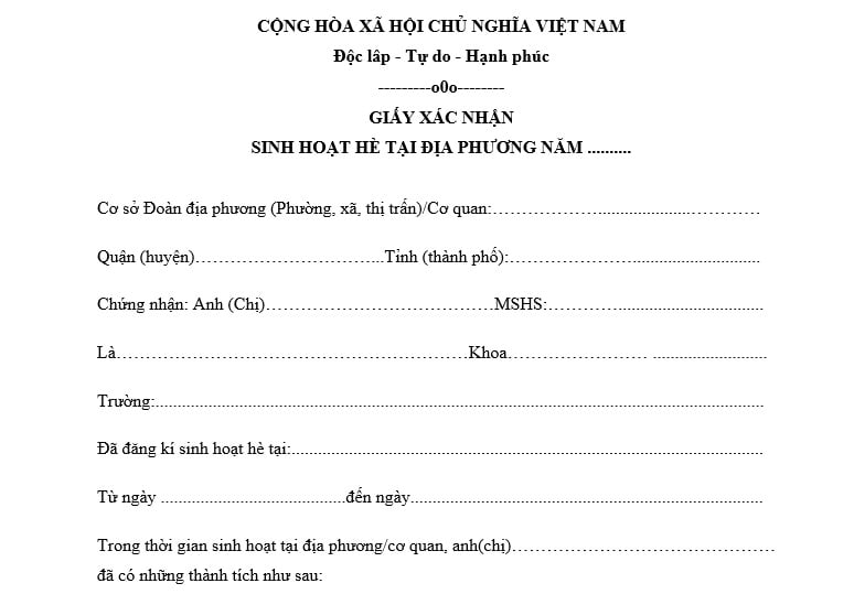 Mẫu Giấy xác nhận sinh hoạt hè tại địa phương? Học sinh trung học nào phải tham gia sinh hoạt hè tại địa phương?