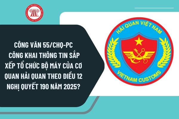 Công văn 55/CHQ-PC công khai thông tin sắp xếp tổ chức bộ máy của cơ quan hải quan theo Điều 12 Nghị quyết 190 năm 2025?