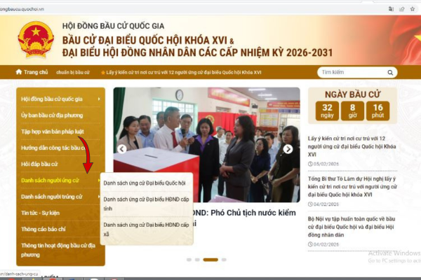 Bước 2 Hướng dẫn coi ds ứng cử
