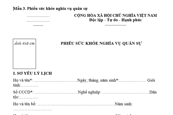 Mẫu phiếu sức khỏe nghĩa vụ quân sự mới nhất hiện nay