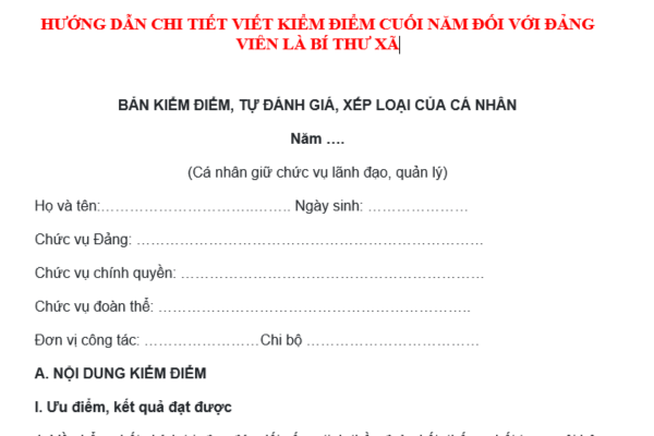 Hướng dẫn cách viết bản kiểm điểm cuối năm đối với đảng viên là Bí thư xã