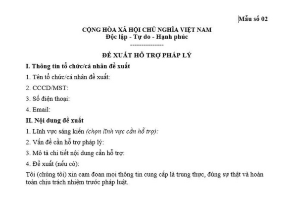 Mẫu Phiếu đề xuất hỗ trợ pháp lý