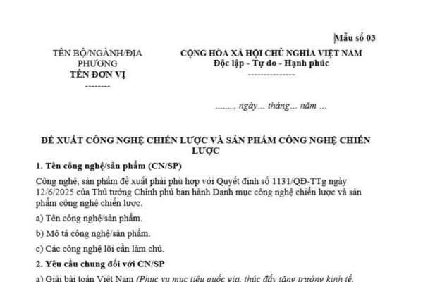 Phiếu đề xuất công nghệ chiến lược