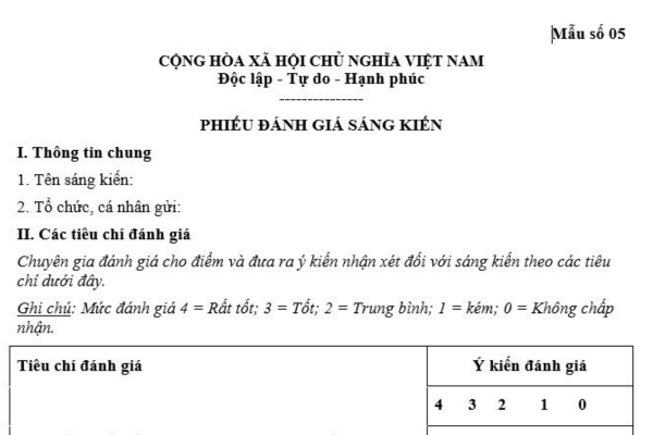 Mẫu Phiếu đánh giá sáng kiến thường