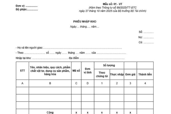 Tải mẫu số 01 VT Thông tư 99