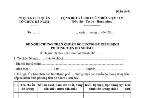 Mẫu đơn đề nghị chứng nhận chuẩn đo lường