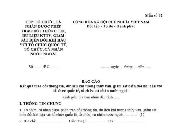Mẫu Báo cáo kết quả trao đổi thông tin dữ liệu khí tượng thủy văn