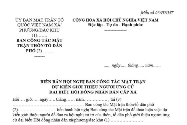 Mẫu Biên bản hội nghị ban công tác mặt trận