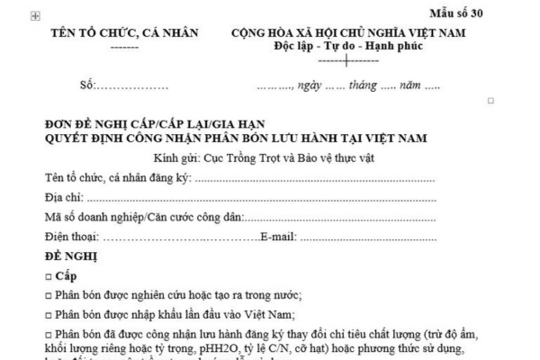 Quyết định công nhận phân bón lưu hành tại Việt Nam