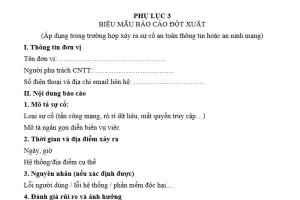 Mẫu báo cáo đột xuất
