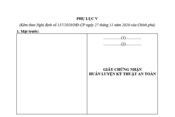 Giấy chứng nhận huấn luyện kỹ thuật an toàn trong sản xuất