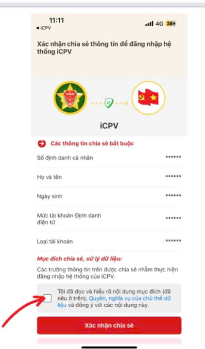 xác nhận chia sẻ