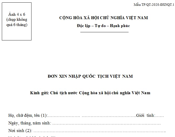 Mẫu đơn xin nhập quốc tịch Việt Nam được quy định như thế nào ...