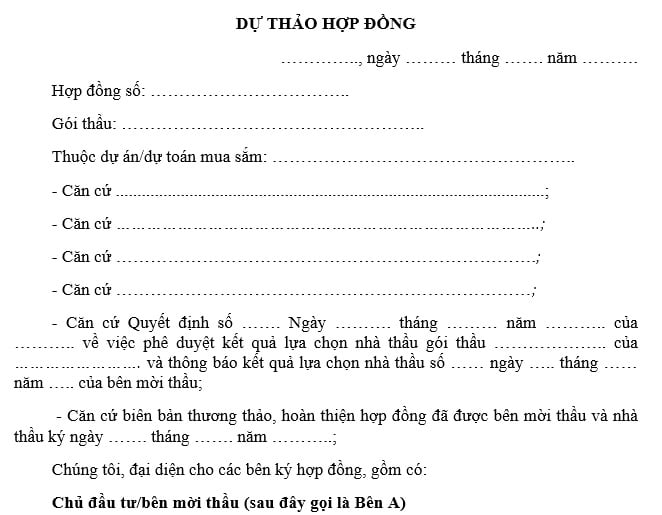 Mẫu dự thảo hợp đồng chỉ định thầu rút gọn