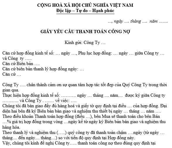 Mẫu giấy đề nghị thanh toán giữa hai công ty