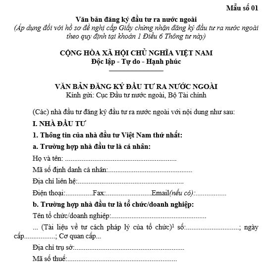Văn bản đăng ký đầu tư ra nước ngoài
